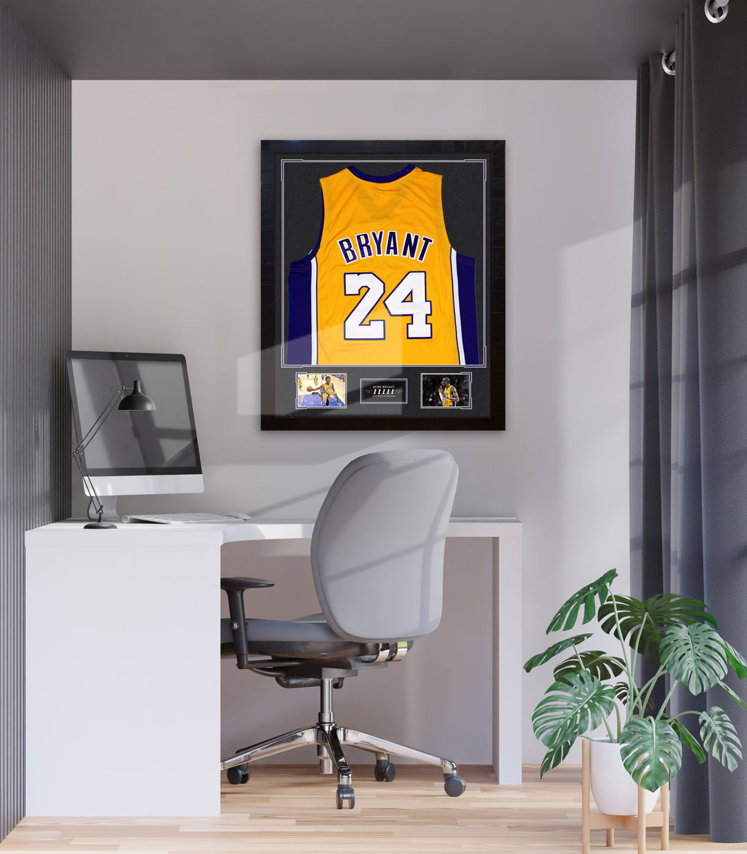 Kobe Bryant LA Lakers UNSIGNED  YELLOW Framed Jersey