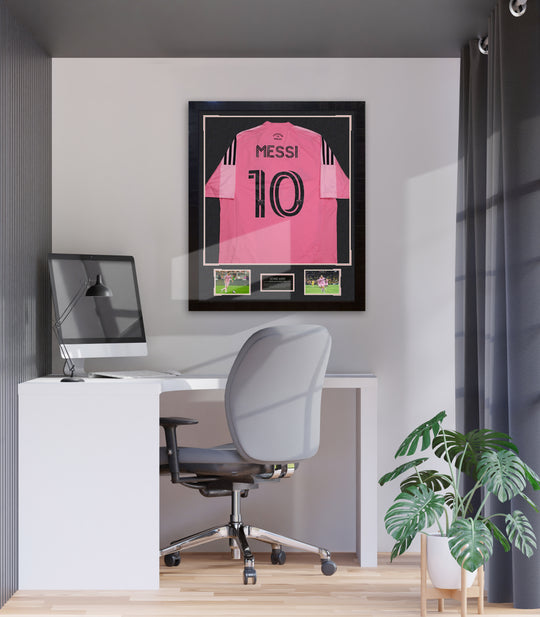 Lionel Messi Framed UNSIGNED pink Inter Miami CF Jersey