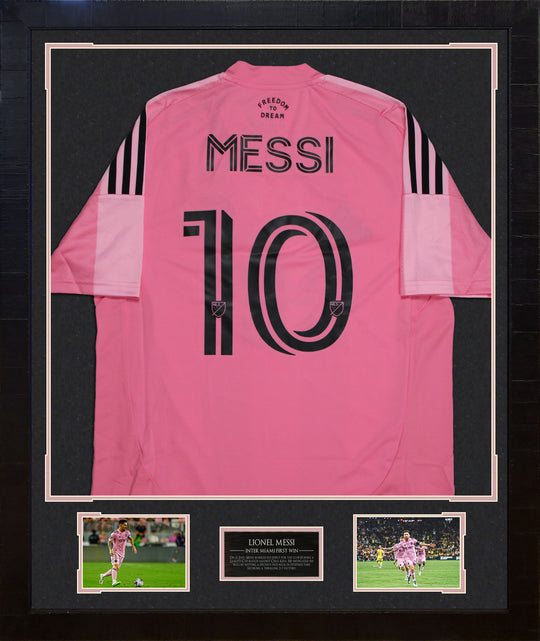 Lionel Messi Framed UNSIGNED pink Inter Miami CF Jersey